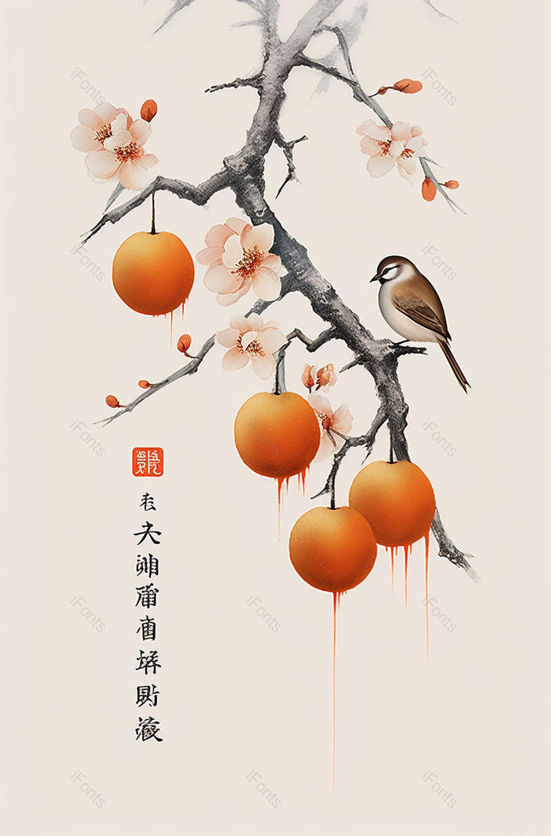 柿子古诗词海报,插画/手绘图,插画/手绘图库,插画/手绘图下载,插画/手绘